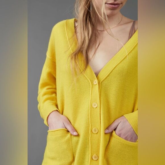 Pilcro Anthropologie Kelly Oversized Cashmere Cardigan XL yellow NWT - Picture 3 of 4